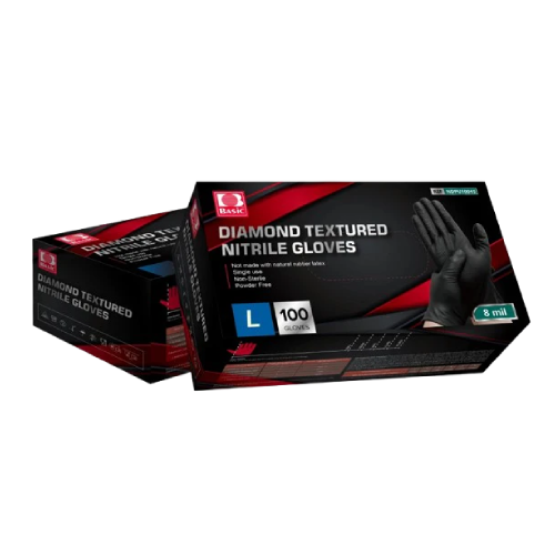 Diamond Textured Black Industrial Nitrile Gloves - 8 Mil