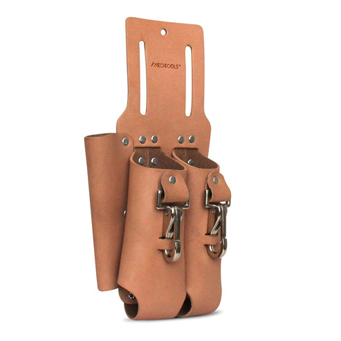 MECHTOOLS Leather Plier and Tool Holder, Heavy Duty Leather Double Pliers Holder, Tools Pouch with Loop Style Pockets, 3 Pockets Pouch for Tools & Accessories, Riveted to Assure Long Life