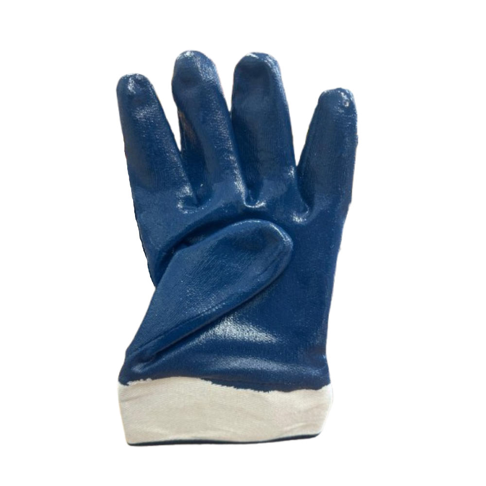 Safeline Blue Nitrile Fully Coated Work Gloves, Cotton Supported, Safety Cuff - XL