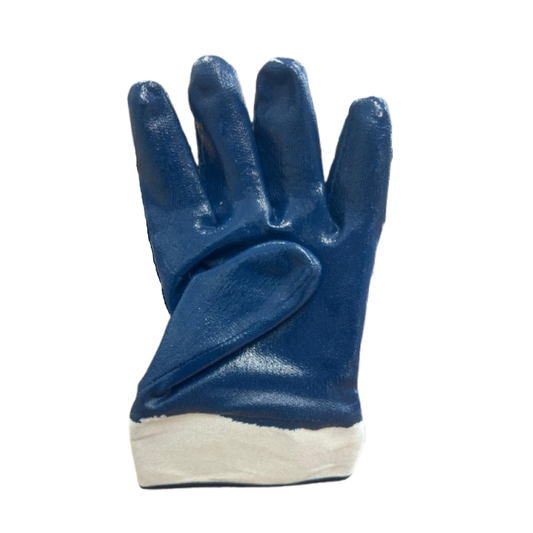 Safeline Blue Nitrile Fully Coated Work Gloves, Cotton Supported, Safety Cuff - XL