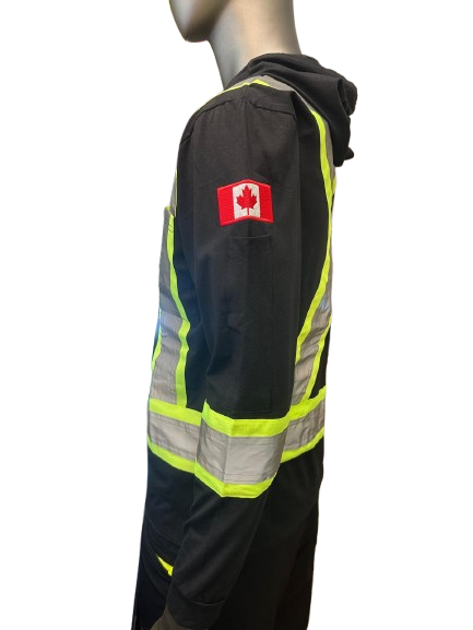 Safeline Hi-Vis Black Safety Hoodie – Lightweight with Reflective Stripes, Long Sleeves, Hooded Design, Breathable & Comfortable Workwear