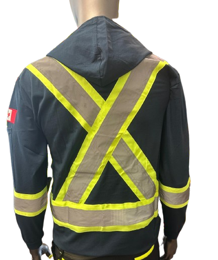 Safeline Hi-Vis Dark Greyish Blue Safety Hoodie – Lightweight with Reflective Stripes, Long Sleeves, Hooded Design, Breathable & Comfortable Workwear