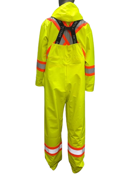 Safeline Hi Vis Waterproof Lightweight Rainsuit - Work Safety Hooded Jacket with Overall