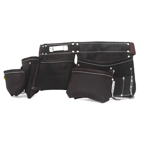 Mechtools Leather Tool Belt, Carpenter Tool Belt, Oil Tanned Leather Tool Belt Carpenter's Apron with Nylon Belt, 5-Pockets for Men Contractors homeowners