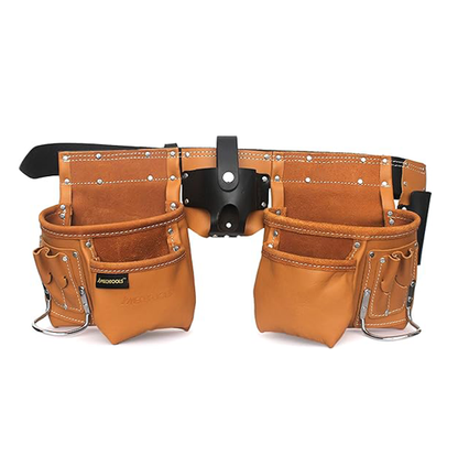 Mechtools Tool Belt, Leather Tool Belt, Tool Pouch For Belt, Tool Belt Electrician With 12 Pockets Apron Hammer Holder, Homeowners Contractors Heavy Duty Knife Holder, Pencil Pockets, Marker Pockets, Measuring Tape Holder