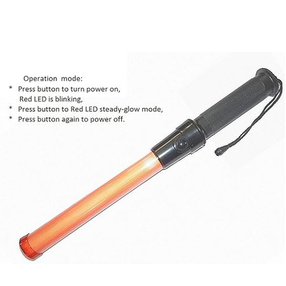 Traffic Safety Baton Light in 6 Red LED with Two Flashing Modes (Blinking and Steady-Glow) uses 2 C-Size Battery.