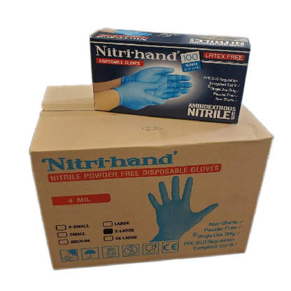 Nitrile Blue Powder & Latex Free Thick Disposable Gloves - 4 Mil