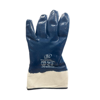 Safeline Blue Nitrile Fully Coated Work Gloves, Cotton Supported, Safety Cuff - XL