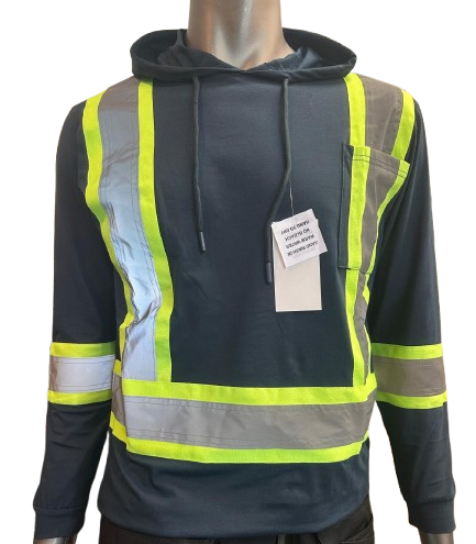 Safeline Hi-Vis Dark Greyish Blue Safety Hoodie – Lightweight with Reflective Stripes, Long Sleeves, Hooded Design, Breathable & Comfortable Workwear