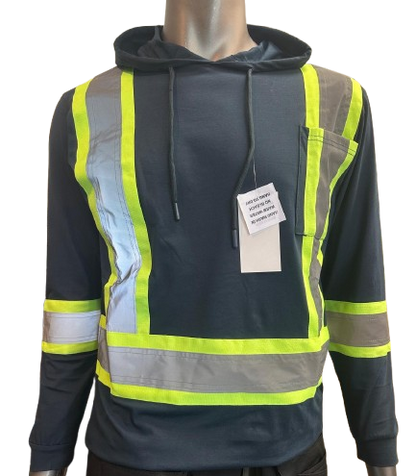 Safeline Hi-Vis Dark Greyish Blue Safety Hoodie – Lightweight with Reflective Stripes, Long Sleeves, Hooded Design, Breathable & Comfortable Workwear