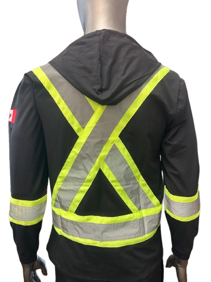 Safeline Hi-Vis Black Safety Hoodie – Lightweight with Reflective Stripes, Long Sleeves, Hooded Design, Breathable & Comfortable Workwear