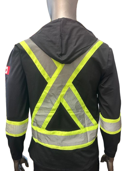 Safeline Hi-Vis Black Safety Hoodie – Lightweight with Reflective Stripes, Long Sleeves, Hooded Design, Breathable & Comfortable Workwear