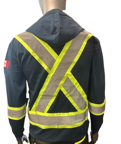 Safeline Hi-Vis Dark Greyish Blue Safety Hoodie – Lightweight with Reflective Stripes, Long Sleeves, Hooded Design, Breathable & Comfortable Workwear