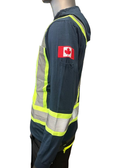 Safeline Hi-Vis Dark Greyish Blue Safety Hoodie – Lightweight with Reflective Stripes, Long Sleeves, Hooded Design, Breathable & Comfortable Workwear