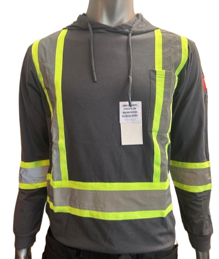 Safeline Hi-Vis Dark Grey Safety Hoodie – Lightweight with Reflective Stripes, Long Sleeves, Hooded Design, Breathable & Comfortable Workwear