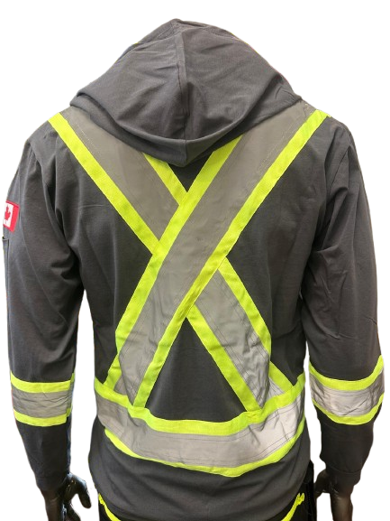 Safeline Hi-Vis Dark Grey Safety Hoodie – Lightweight with Reflective Stripes, Long Sleeves, Hooded Design, Breathable & Comfortable Workwear