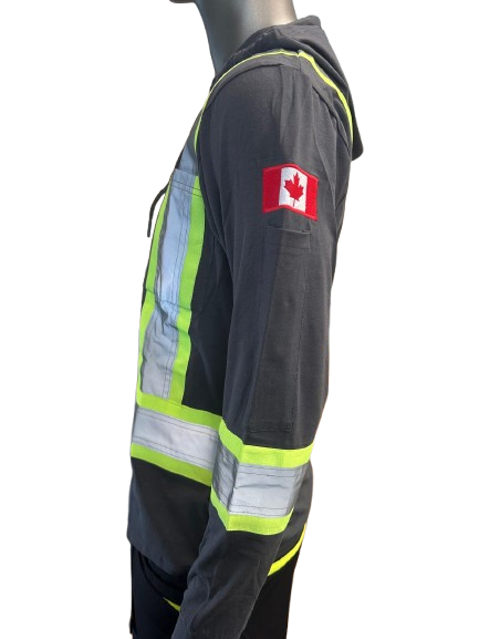Safeline Hi-Vis Dark Grey Safety Hoodie – Lightweight with Reflective Stripes, Long Sleeves, Hooded Design, Breathable & Comfortable Workwear