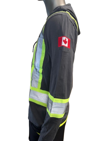 Safeline Hi-Vis Dark Grey Safety Hoodie – Lightweight with Reflective Stripes, Long Sleeves, Hooded Design, Breathable & Comfortable Workwear