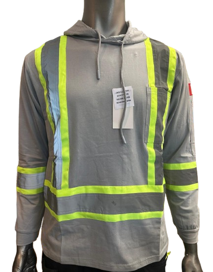 Safeline Hi-Vis Light Gray Safety Hoodie – Lightweight with Reflective Stripes, Long Sleeves, Hooded Design, Breathable & Comfortable Workwear