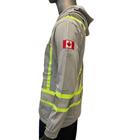 Safeline Hi-Vis Light Gray Safety Hoodie – Lightweight with Reflective Stripes, Long Sleeves, Hooded Design, Breathable & Comfortable Workwear