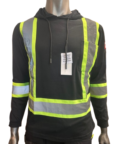 Safeline Hi-Vis Black Safety Hoodie – Lightweight with Reflective Stripes, Long Sleeves, Hooded Design, Breathable & Comfortable Workwear