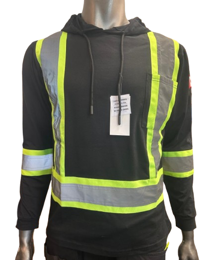 Safeline Hi-Vis Black Safety Hoodie – Lightweight with Reflective Stripes, Long Sleeves, Hooded Design, Breathable & Comfortable Workwear