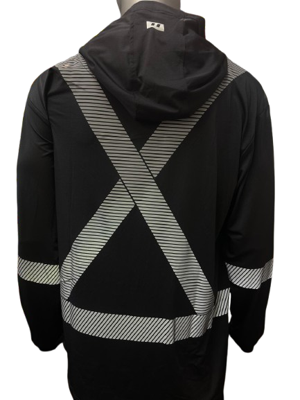 Forcefield Black Hi-Vis Safety Hoodie – Lightweight Long Sleeve with Reflective Stripes & Front Chest Pocket