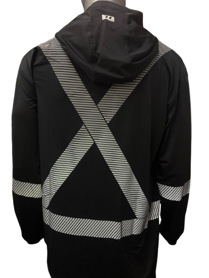 Forcefield Black Hi-Vis Safety Hoodie – Lightweight Long Sleeve with Reflective Stripes & Front Chest Pocket