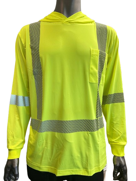 Forcefield Lime Green Hi-Vis Safety Hoodie – Lightweight Long Sleeve with Reflective Stripes & Front Chest Pocket