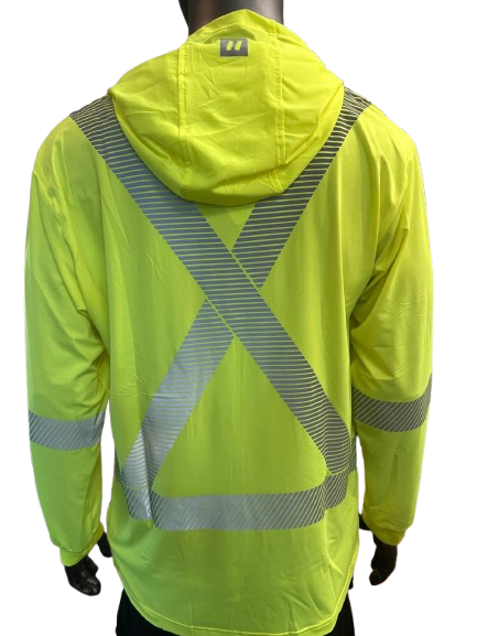 Forcefield Lime Green Hi-Vis Safety Hoodie – Lightweight Long Sleeve with Reflective Stripes & Front Chest Pocket