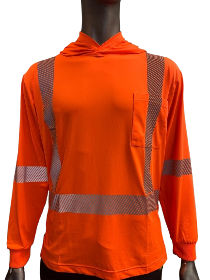 Forcefield Orange Hi-Vis Safety Hoodie – Lightweight Long Sleeve with Reflective Stripes & Front Chest Pocket