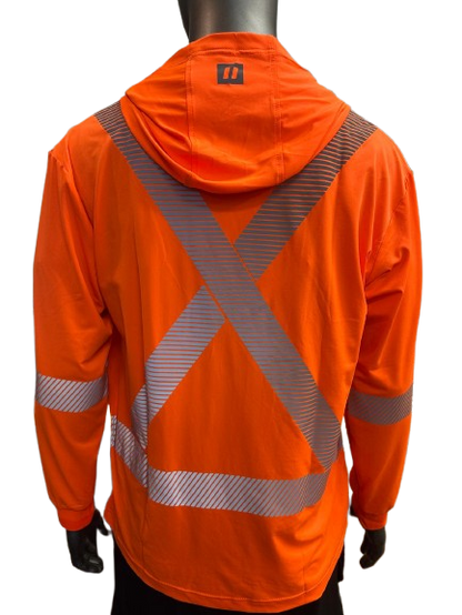 Forcefield Orange Hi-Vis Safety Hoodie – Lightweight Long Sleeve with Reflective Stripes & Front Chest Pocket