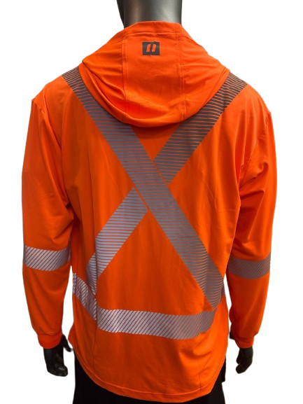 Forcefield Orange Hi-Vis Safety Hoodie – Lightweight Long Sleeve with Reflective Stripes & Front Chest Pocket