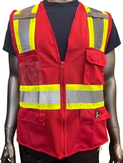 Safeline High-Visibility Safety Vest – Reflective Strips, Multi-Pocket Utility, Zipper Front Closure - 6 Different Colors