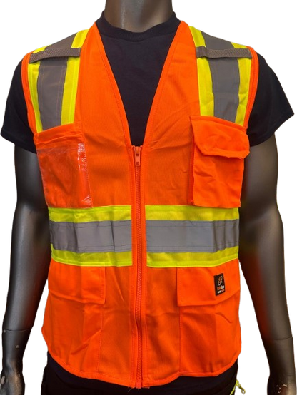 Safeline High-Visibility Safety Vest – Reflective Strips, Multi-Pocket Utility, Zipper Front Closure - 6 Different Colors