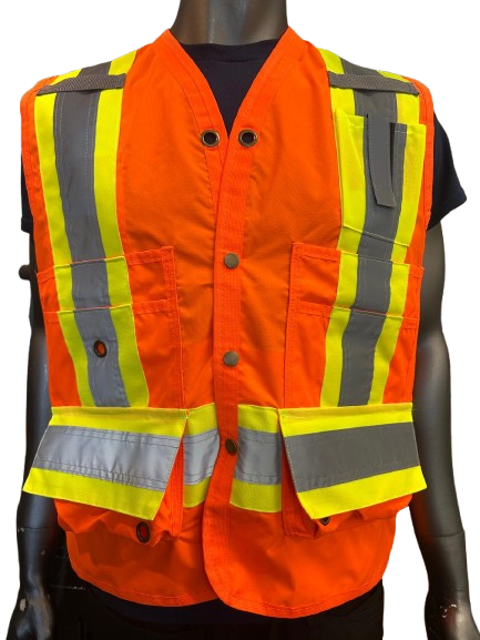 High-Visibility Safety Vest – Reflective Strips, Inside & Outside Multi-Pocket Utility, Durable Polyester Fabric, Button Closure - 6 Different Colors
