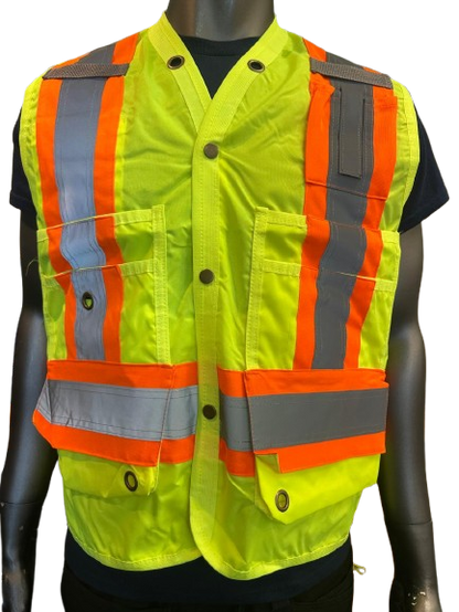 High-Visibility Safety Vest – Reflective Strips, Inside & Outside Multi-Pocket Utility, Durable Polyester Fabric, Button Closure - 6 Different Colors