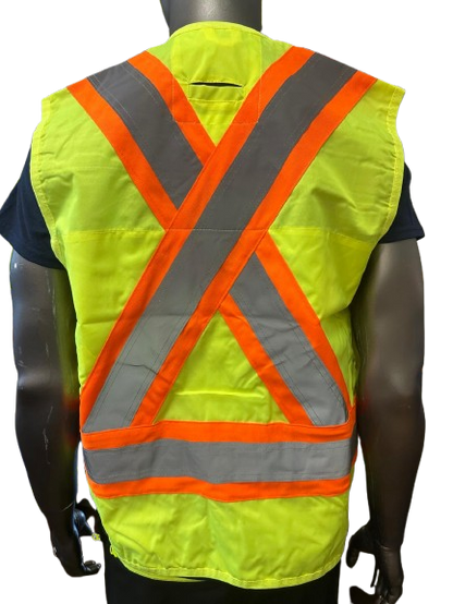 High-Visibility Safety Vest – Reflective Strips, Inside & Outside Multi-Pocket Utility, Durable Polyester Fabric, Button Closure - 6 Different Colors