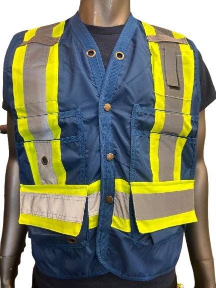 High-Visibility Safety Vest – Reflective Strips, Inside & Outside Multi-Pocket Utility, Durable Polyester Fabric, Button Closure - 6 Different Colors