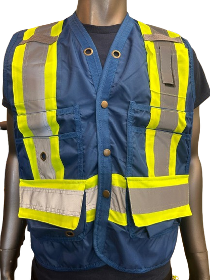High-Visibility Safety Vest – Reflective Strips, Inside & Outside Multi-Pocket Utility, Durable Polyester Fabric, Button Closure - 6 Different Colors
