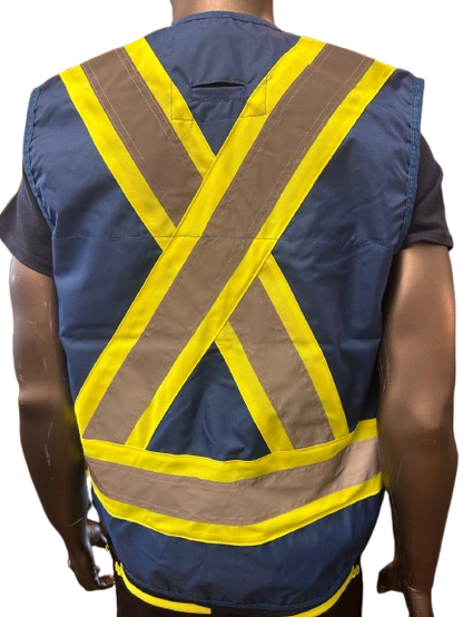 High-Visibility Safety Vest – Reflective Strips, Inside & Outside Multi-Pocket Utility, Durable Polyester Fabric, Button Closure - 6 Different Colors