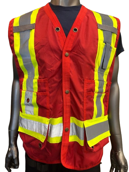 High-Visibility Safety Vest – Reflective Strips, Inside & Outside Multi-Pocket Utility, Durable Polyester Fabric, Button Closure - 6 Different Colors