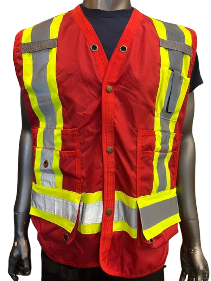 High-Visibility Safety Vest – Reflective Strips, Inside & Outside Multi-Pocket Utility, Durable Polyester Fabric, Button Closure - 6 Different Colors