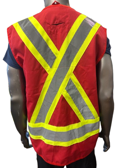 High-Visibility Safety Vest – Reflective Strips, Inside & Outside Multi-Pocket Utility, Durable Polyester Fabric, Button Closure - 6 Different Colors