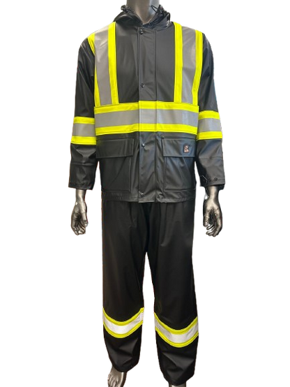 Safeline Hi Vis Waterproof Lightweight Rainsuit - Work Safety Hooded Jacket and Pants