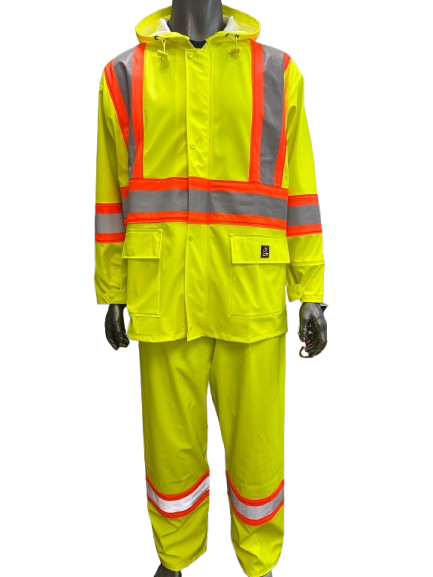 Safeline Hi Vis Waterproof Lightweight Rainsuit - Work Safety Hooded Jacket and Pants