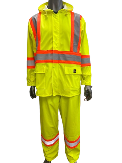 Safeline Hi Vis Waterproof Lightweight Rainsuit - Work Safety Hooded Jacket and Pants