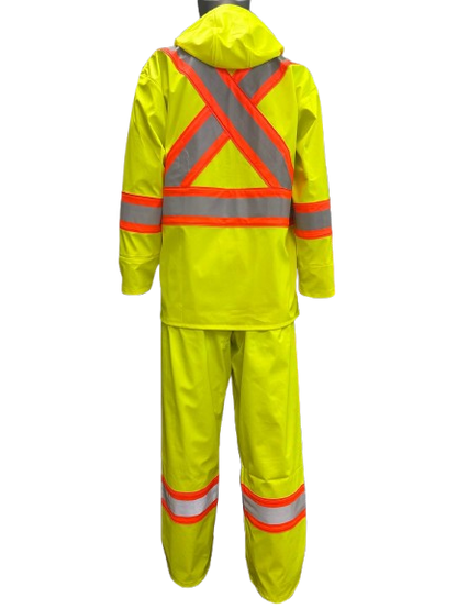 Safeline Hi Vis Waterproof Lightweight Rainsuit - Work Safety Hooded Jacket and Pants