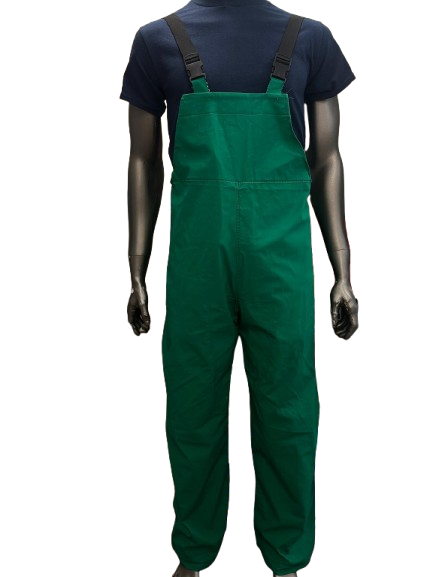 Fire Resistant Rain Bib Overalls - PVC - Green - Adjustable Strap