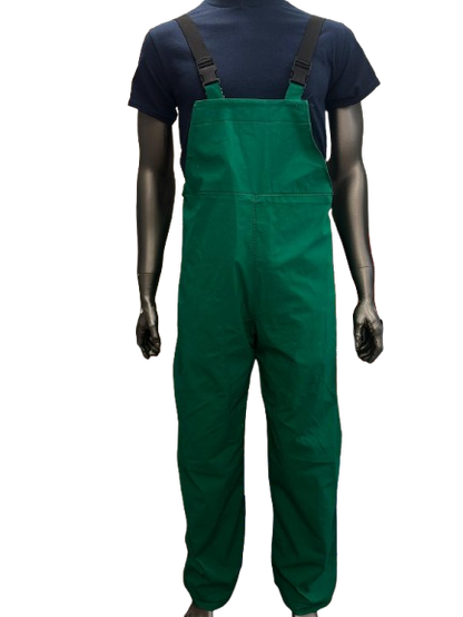 Fire Resistant Rain Bib Overalls - PVC - Green - Adjustable Strap